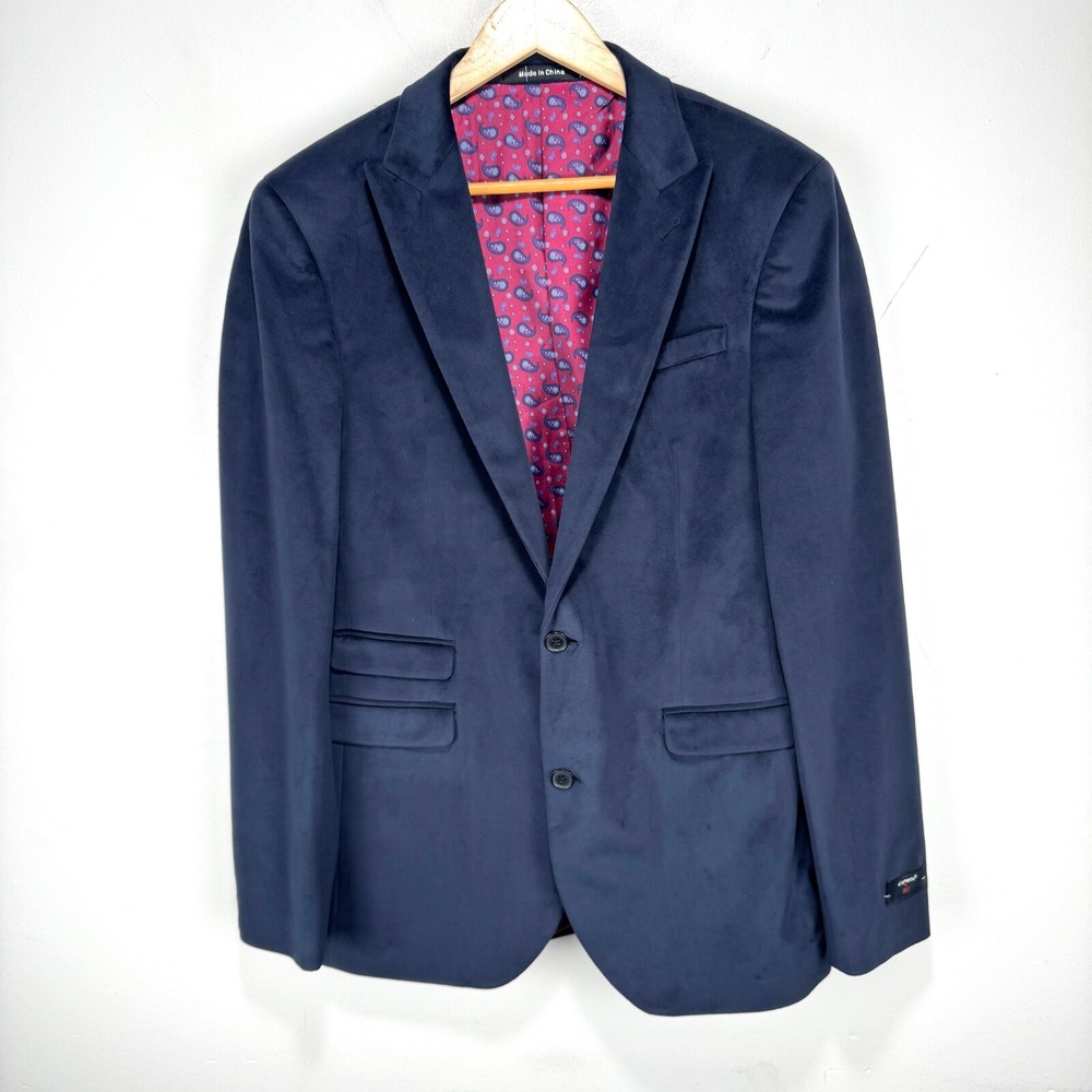 NEW Altamoda by MW Velour Blazer Sport Coat Men 40L Navy Blue‎ 2 Button Paisley